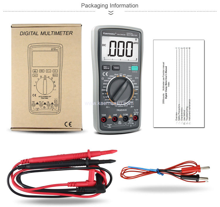 Kaemeasu 02B OEM ODM Multimétricos eléctricos True RMS Tester de resistencia a la corriente, capacidad y tensión