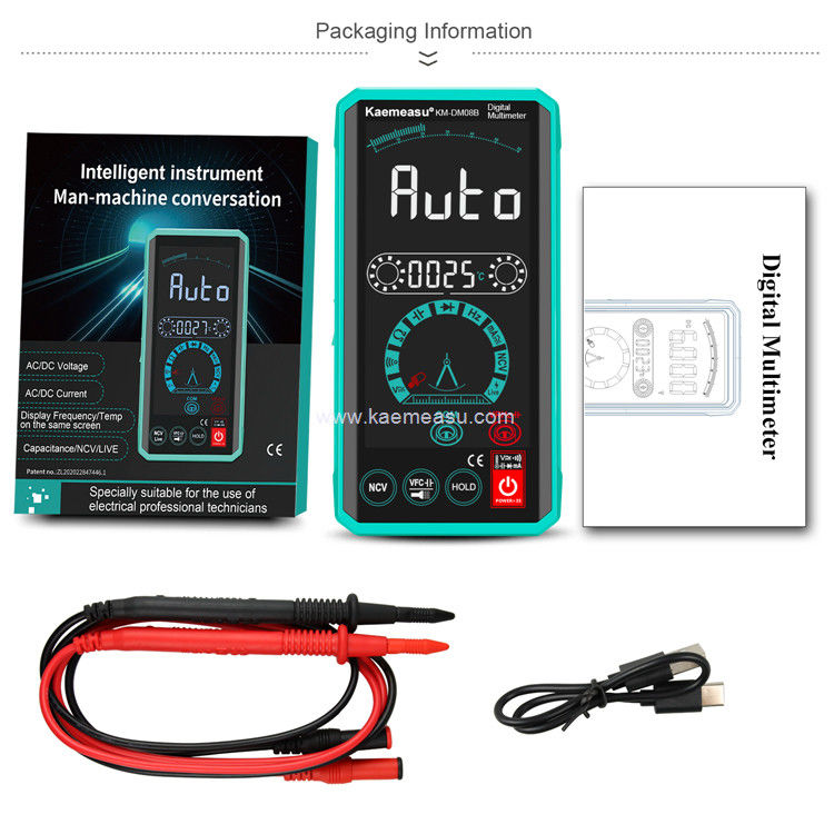 Kaemeasu 08D Controlador de control de voz Testeador de multímetro Electricista Voltímetro NCV Ture RMS Testeador de voltaje