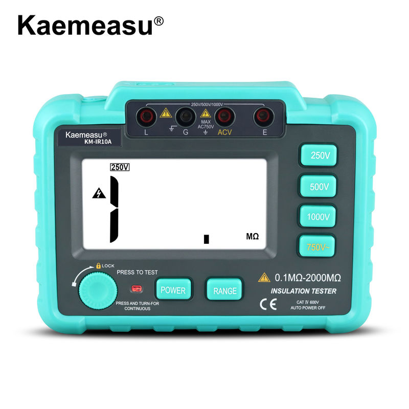 Kaemesau 1999 Contador de resistencia al aislamiento de la pantalla 250V 500 V 1000 V Protección contra sobrecarga Contador digital de resistencia al aislamiento IR10A
