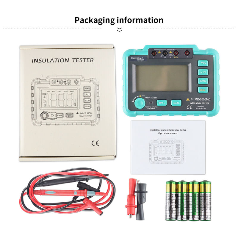 Kaemesau 1999 Contador de resistencia al aislamiento de la pantalla 250V 500 V 1000 V Protección contra sobrecarga Contador digital de resistencia al aislamiento IR10A