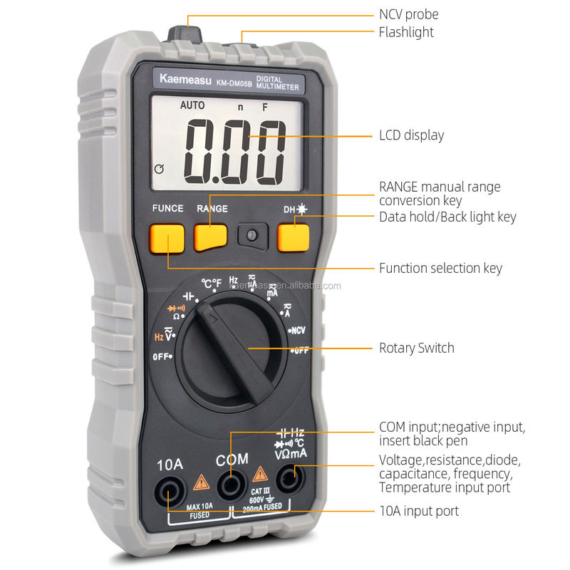 Mini portátil de prueba múltiple de voltaje y corriente resistencia NCV eléctrico multimetro digital inteligente con indicador de batería baja