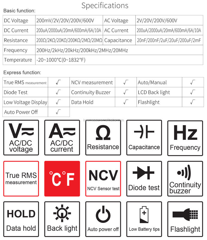 Mini portátil de prueba múltiple de voltaje y corriente resistencia NCV eléctrico multimetro digital inteligente con indicador de batería baja