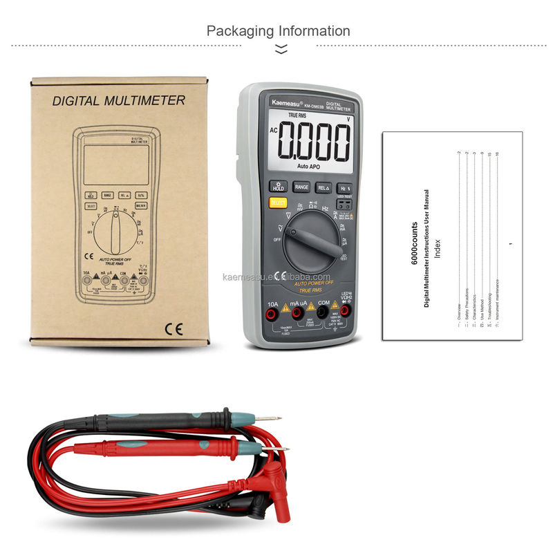 03B Multimétricos digitales profesionales de corriente continua de voltaje AC Resistencia actual de verdadera RMS Prueba de diodo LED Rango automático medidor universal