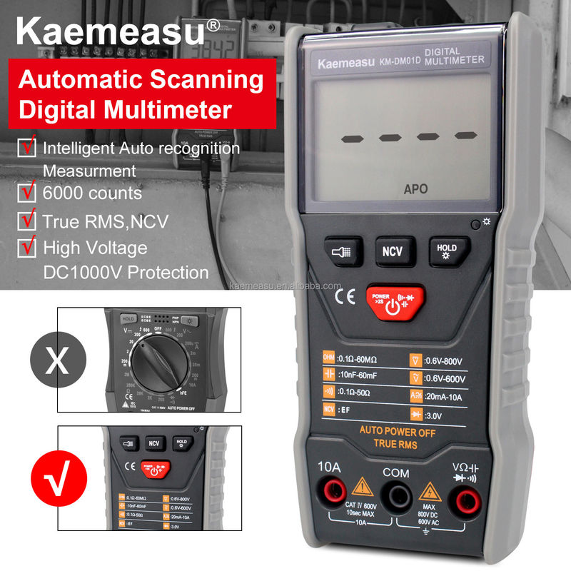 OEM ODM Smart Multimeter 6000 Cuentas Banco de electricista Multiméter Mini portátil Ture RMS Square Wave Salida Multimetros digitales