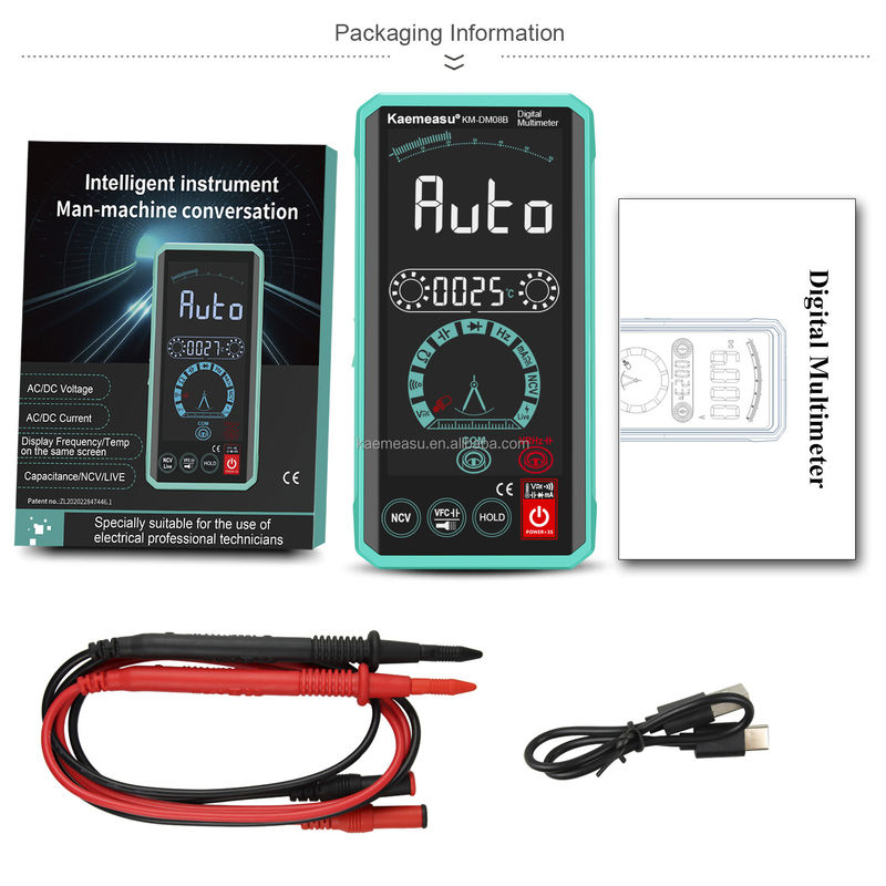 Interacción inteligente entre el hombre y la máquina Multimétricos de pantalla LCD a color Tester de tensión Recargable Multimetro digital inteligente