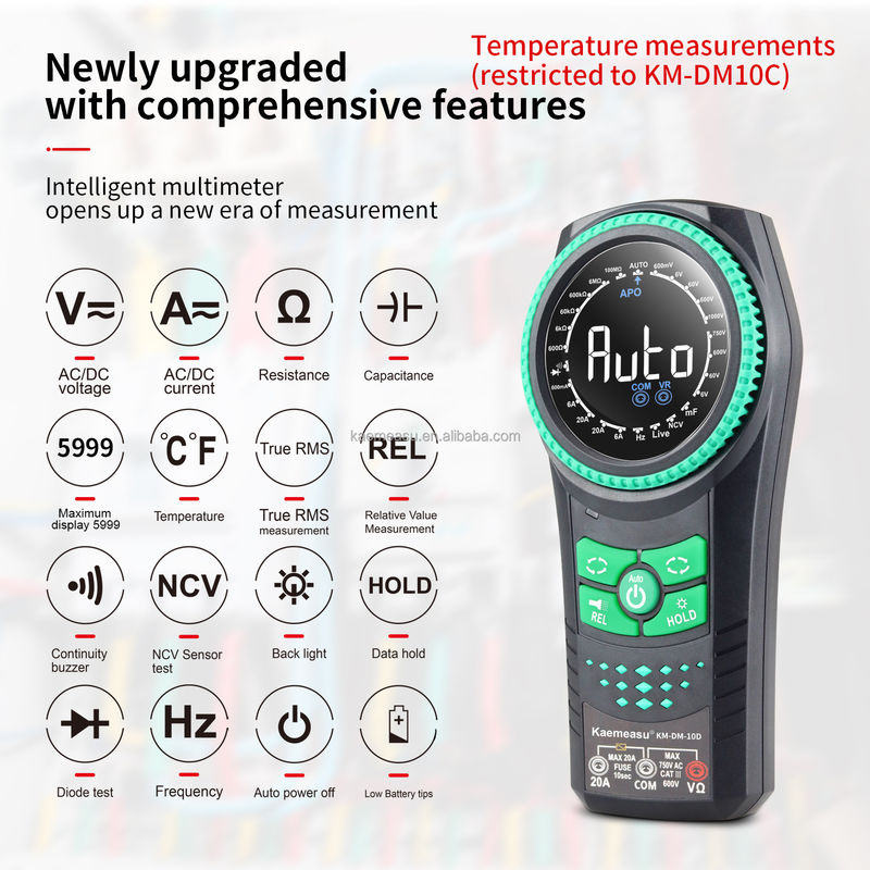 Métricos de tensión multimétricos inteligentes Detector multimétrico multimétricos digitales Conjuntura rotativa inteligente -20-50C Max. Corriente continua 20mA