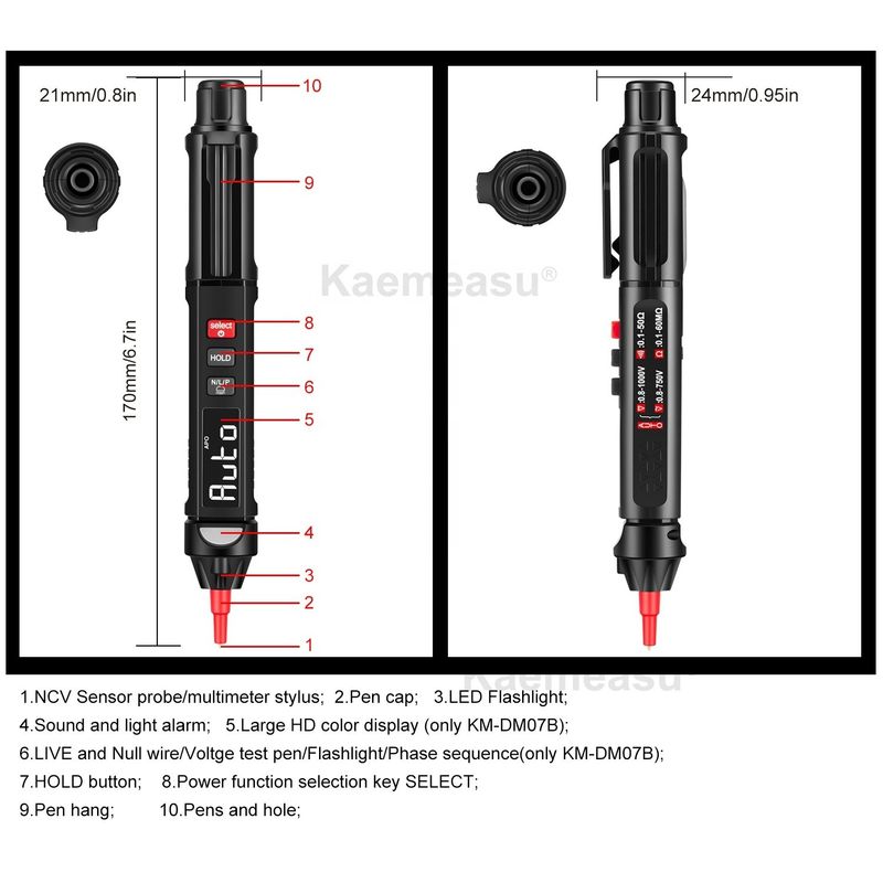 Estilo popular Mini Pen Multiméter digital con vivo / NCV / secuencia de detección de voltaje sin contacto