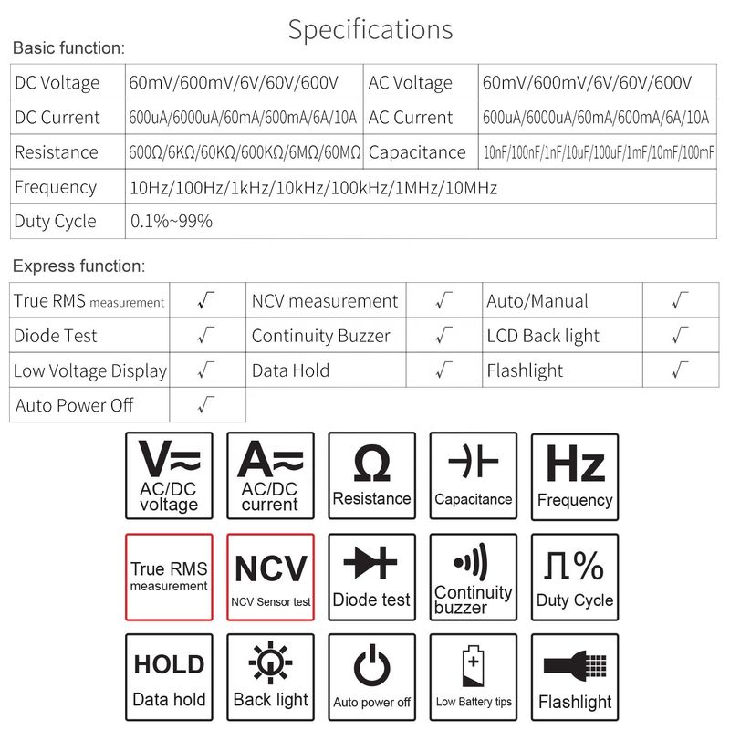 Multimetro digital de bolsillo multifunción eléctrico medidor universal de alta precisión DC/AC NCV True RMS Multimeters Tester