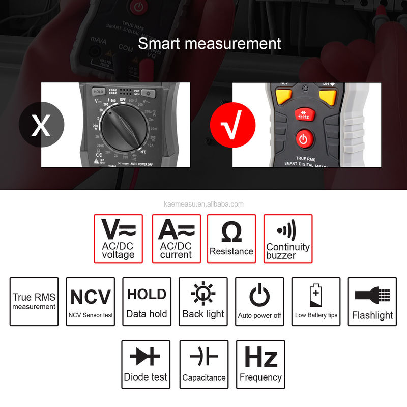 Kaemeasu Multiméter digital portátil inteligente de rango automático de CA y CC Multiméter digital en vivo sin cable