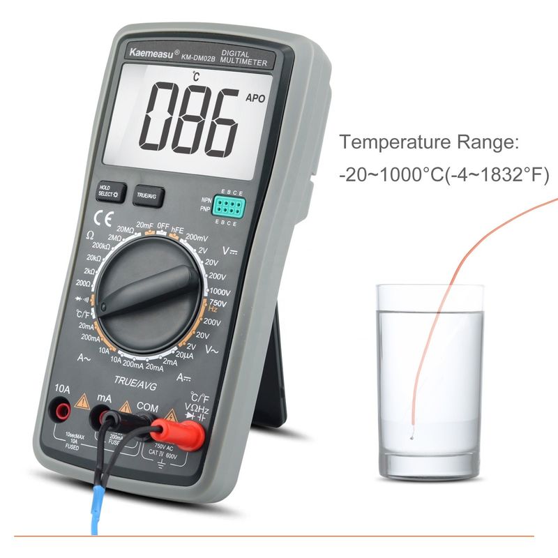 Alta precisión anti quemaduras 1000V Multimétricos digitales pantalla LCD Voltmétrico de verdadera función RMS Multimétrico con sonda de temperatura