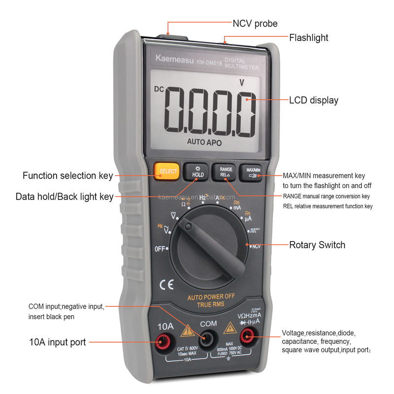 OEM ODM Multitester antiquema DC/AC NCV medida salida de onda cuadrada Rango automático de rms verdadero Multimetros digitales