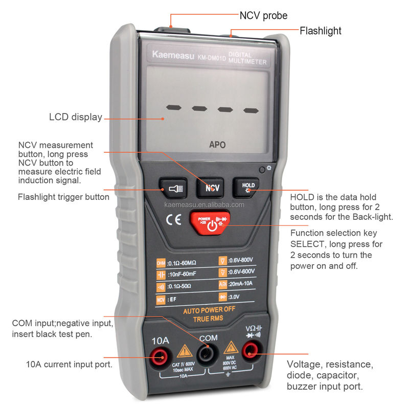 Rango automático Mini Multi Tester 6000 Cuentas Anticorrimiento DC/AC NCV Salida de onda cuadrada Mulímetros digitales electrónicos inteligentes