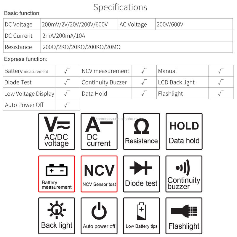 Tester de resistencia de corriente de voltaje y corriente NCV Multimetro digital