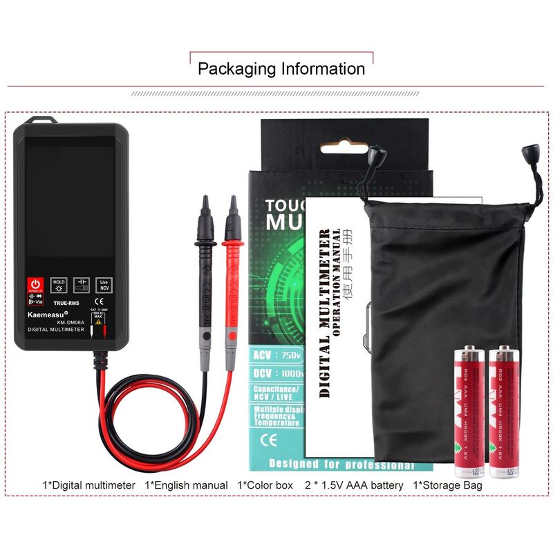 Herramientas de reparación electrónica de bolsillo Kaemeasu Mini Multimetro digital táctil 6000 cuenta Color Gran pantalla Mini Multimetro digital táctil