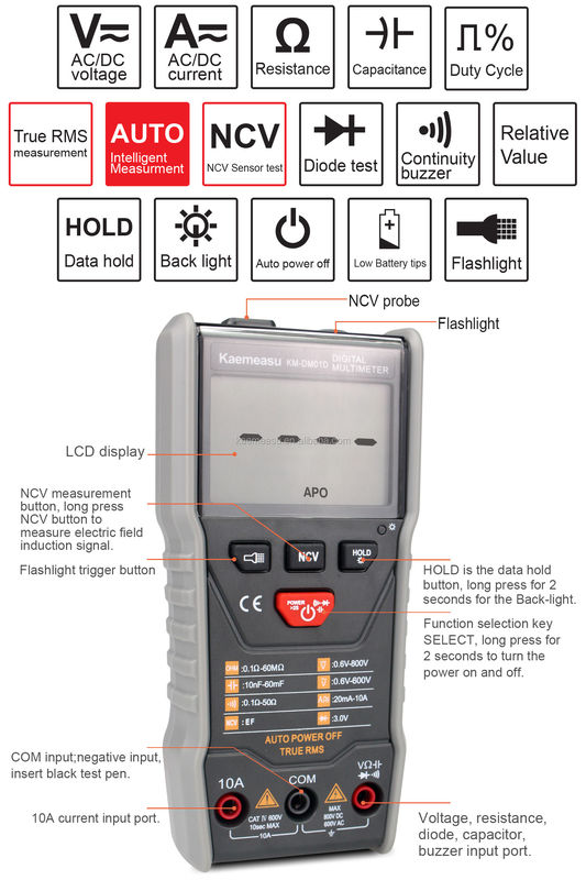 Multimétricos de rango automático 3 de 5/6 dígitos DC/AC Multimétrico digital True-rms con Ncv Multimeter Tester