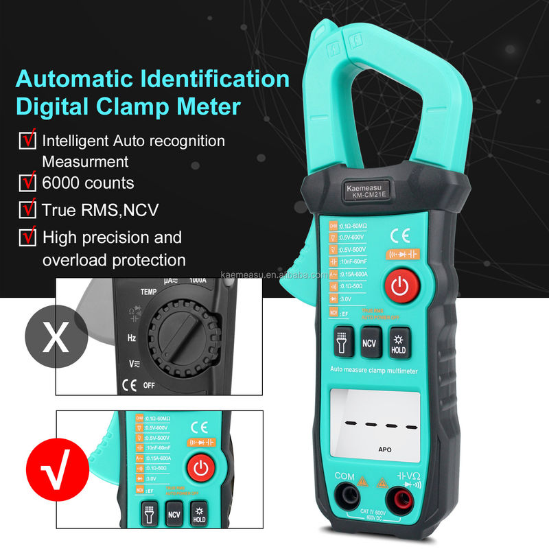 600A Medición de corriente Trms Rango automático Amperiómetro de tensión Hz Ohm Ncv Tester Multimétro Amperiómetro Clampadora 21E