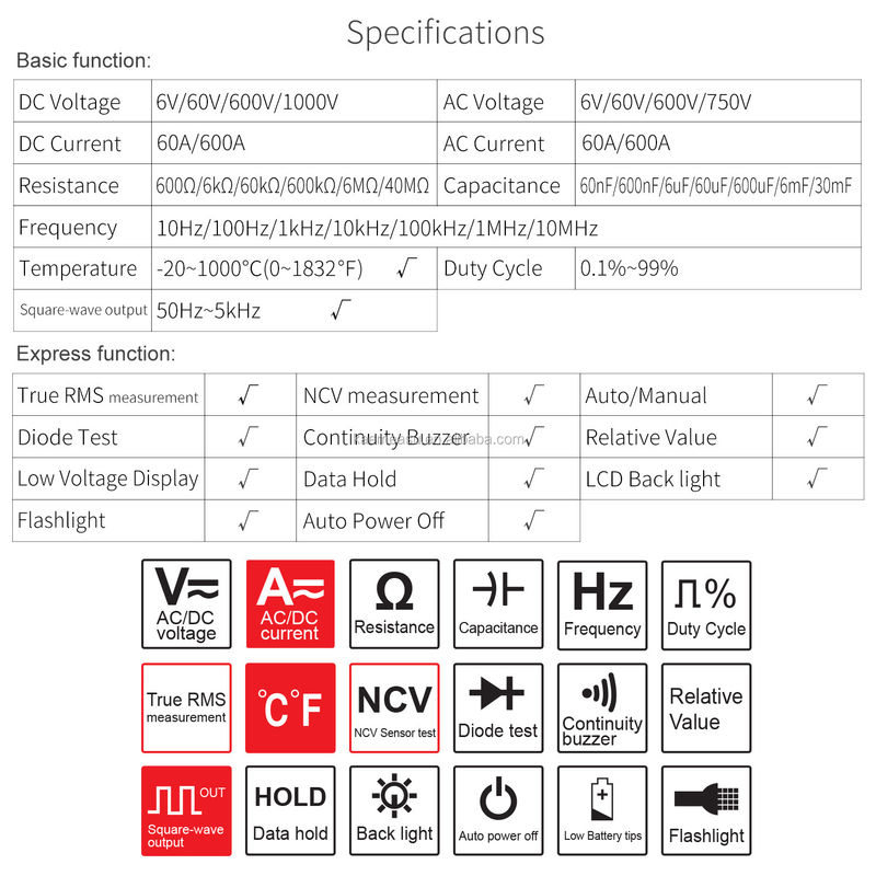 Multiméter digital portátil con detector de voltaje y abrazadera para medir el rango de resistencia 600Ω/6kΩ/60kΩ/600kΩ/6MΩ/40MΩ