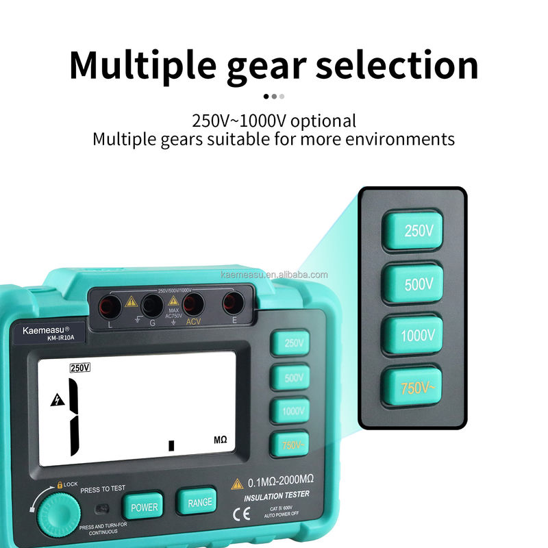 Tester digital de resistencia al aislamiento con protección contra sobrecargas y rango de medición de hasta 2000MΩ Clase 1 250V 500V 1000V