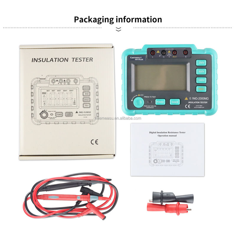 Tester digital de resistencia al aislamiento con protección contra sobrecargas y rango de medición de hasta 2000MΩ Clase 1 250V 500V 1000V