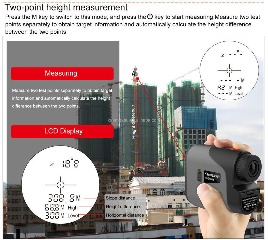 D Modelo Laser Range Finder Distance Meter Combo Golf Caza Ingeniería de topografía Fuente de alimentación precisa 1.5V*2*AAA Batería