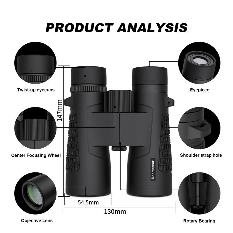 Prismáticos Kaemeasu C Model negros 10x42 HD a prueba de agua para adultos, prismáticos para observación de aves y senderismo, óptica con prisma BAK4, cuerpo de aleación de magnesio a prueba de golpes, visión clara y brillante